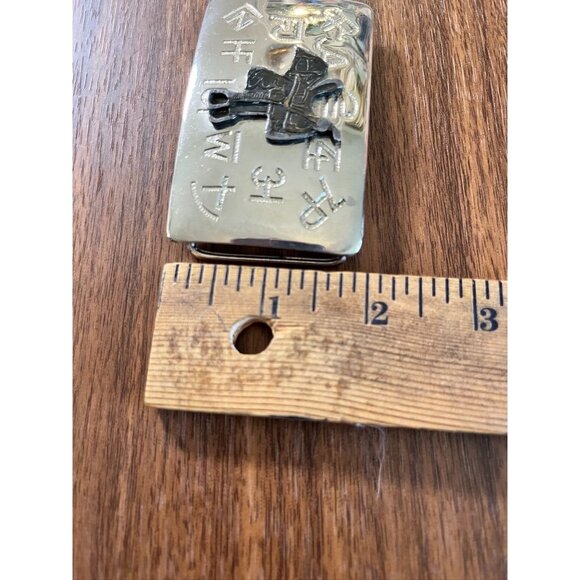 Vintage Belt Buckle Horse Saddle Embossed Retro Chrome Mirror Stamped Filigree - Picture 13 of 13